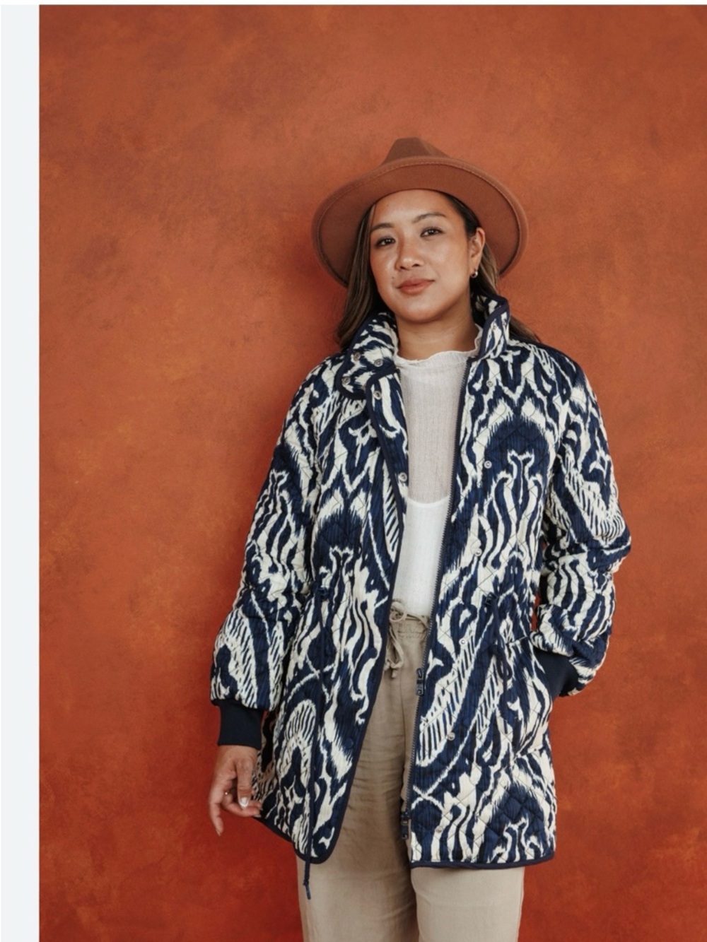 Women's Navy & White Patterned Quilted Jacket